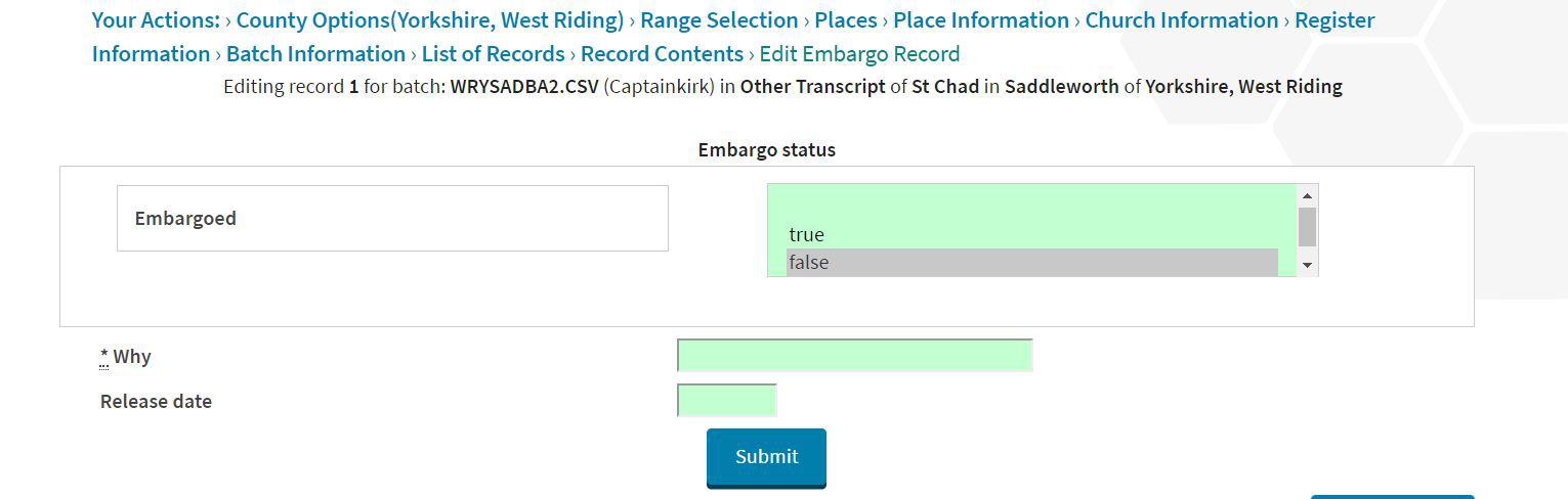 Edit Record Embargo Options Edit Record Embargo Options